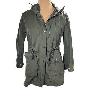 J Crews Women's Military Jacket Green Anorak Lightweight Hooded XXSP Petite